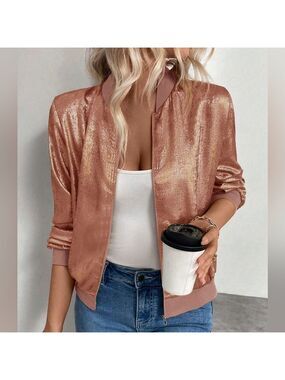 Shimmery Lightweight Cropped Bomber Women's Sizes 2XL